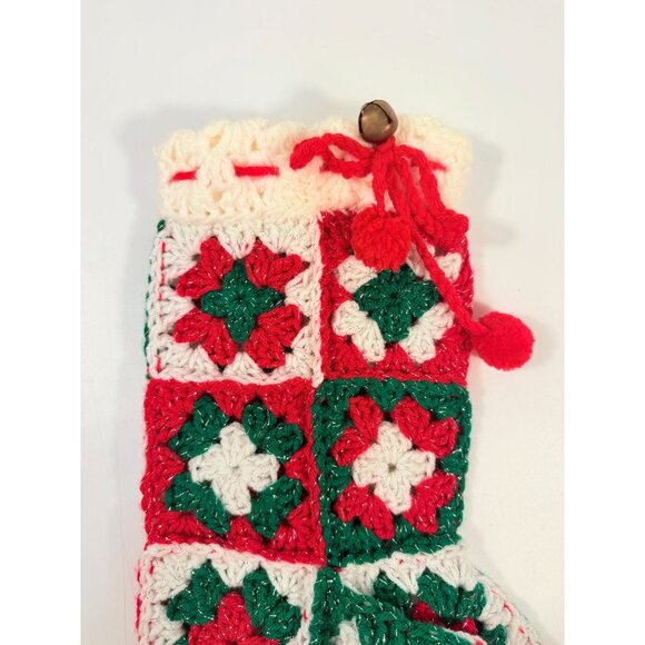 White Granny Square Christmas Stocking 13 Retro Handmade |Vintage Handmade - Picture 14 of 14